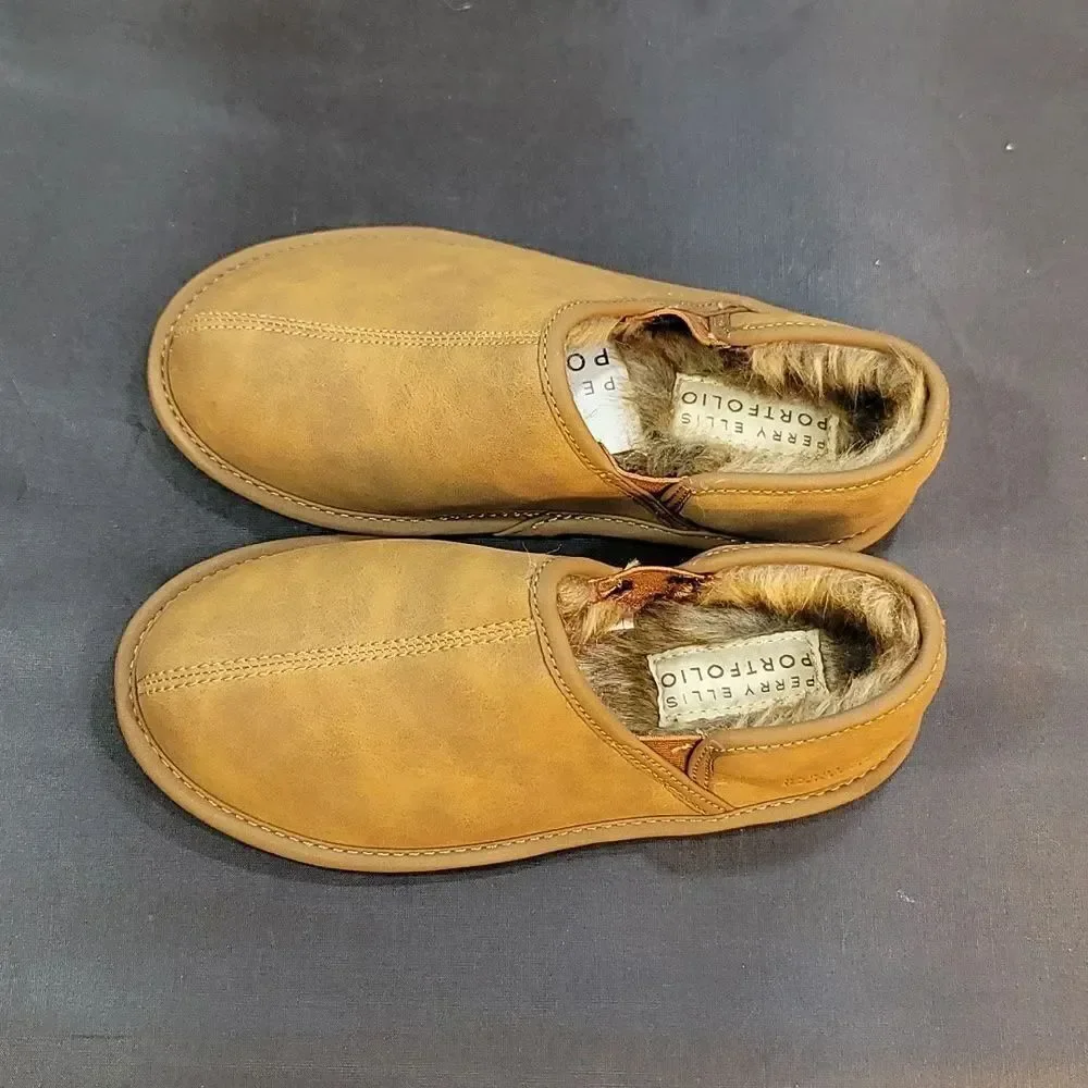 BRAND NEW PERRY ELLIS ROUND-TOE FAUX FUR INSOLE KIDS SLIPPERS